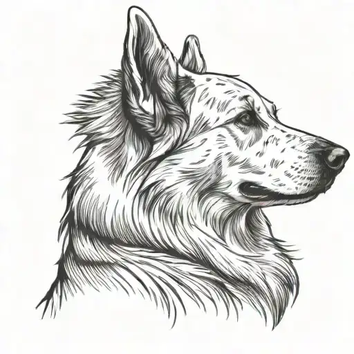 A barking white swiss shepherd from a profile side view tattoo design idea