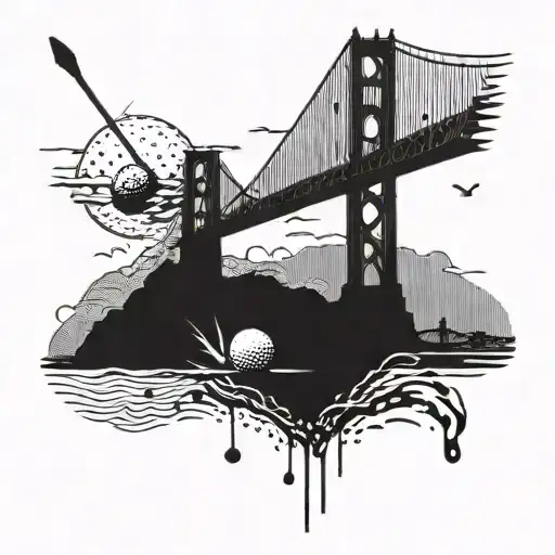 golf ball being hit through the air over the golden gate bridge tattoo design idea