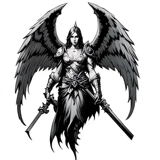 Mid Evil Warrior Angel tattoo design idea