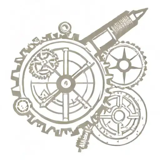 spark plug, piston, gears, compass tattoo design idea