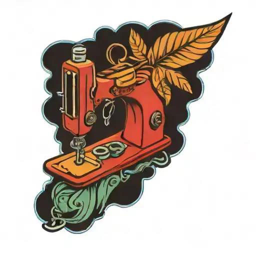 sewing machine palm tree wave tattoo design idea