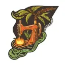 sewing machine palm tree wave tattoo design idea