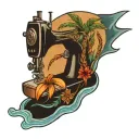 sewing machine palm tree wave tattoo design idea