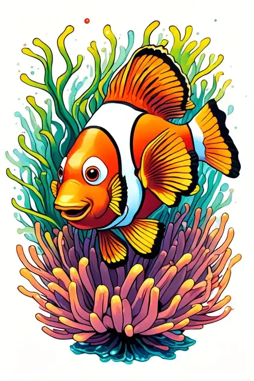 clownfish swimming among anenome tattoo design idea