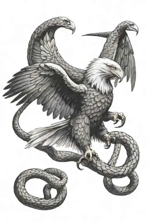 eagle and snake fighting in air tattoo design idea