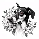 whippet dog smelling flowers tattoo design idea