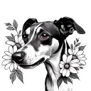 whippet dog smelling flowers tattoo design idea