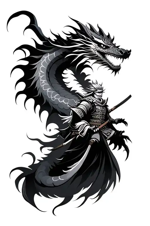dragon above Japanese samurai warrior tattoo design idea