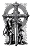 Cross of St John and Templar knight holding a sword tattoo design idea