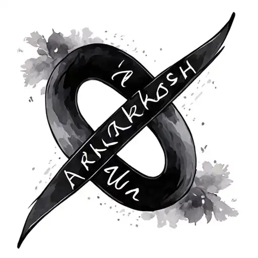 An elegant infinity symbol entwining the name 'Arkash Arkash' subtly script along the loops, with a gradient watercolor  tattoo design idea