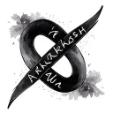 An elegant infinity symbol entwining the name 'Arkash Arkash' subtly script along the loops, with a gradient watercolor  tattoo design idea