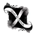 An elegant infinity symbol entwining the name 'Arkash Arkash' subtly script along the loops, with a gradient watercolor  tattoo design idea