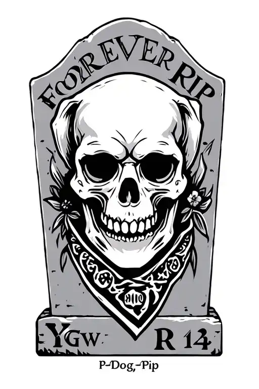 YGW 13 FOREVER RIP P-Dog 44 skull bandana gravestone memorial tattoo design idea