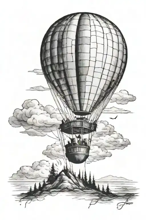 hot air balloon over the horizon tattoo design idea