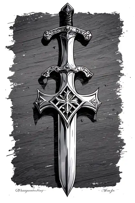 a Templar sword blade down, with a Latin cross shaped guard tattoo design idea