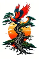 banyan tree with phoenix rising from addiction tattoo design idea