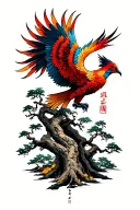 banyan tree with phoenix rising from addiction tattoo design idea