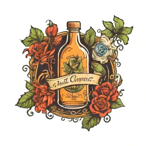 Bottle of Malibu, spliff and the initials D & S  With this quote  "Met by chance, stayed by choice" tattoo design idea