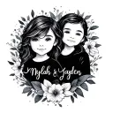 two child names written, fine line, Mylah and Jayden tattoo design idea