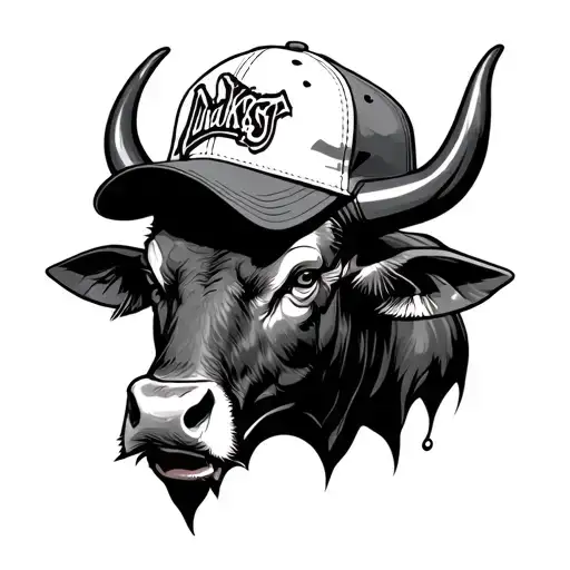 evil bull with baseball cap tattoo design idea