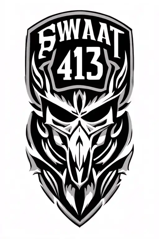 samoan tribaldesign, SWAT, badge number 413, warrior tattoo design idea
