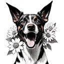 dog with flowers coming out of its mouth open tattoo design idea