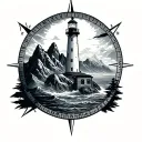 mountains compass lighthouse tattoo design idea