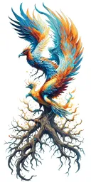 Phoenix rising as a tree of life cycle tattoo design idea