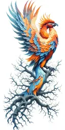 Phoenix rising as a tree of life cycle tattoo design idea