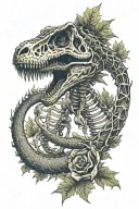 T-rex skeleton, snake, crocodile, maple leaf, motivational message, MMA tattoo design idea