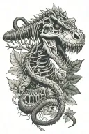 T-rex skeleton, snake, crocodile, maple leaf, motivational message, MMA tattoo design idea