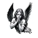 angel blowing a kiss with her palm up tattoo design idea