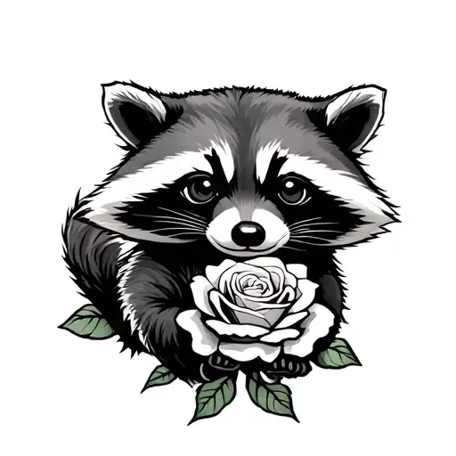 Raccoon holding a rose tattoo design idea