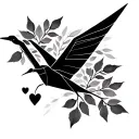 origami crane with leaves and a heart finelinr tattoo design idea