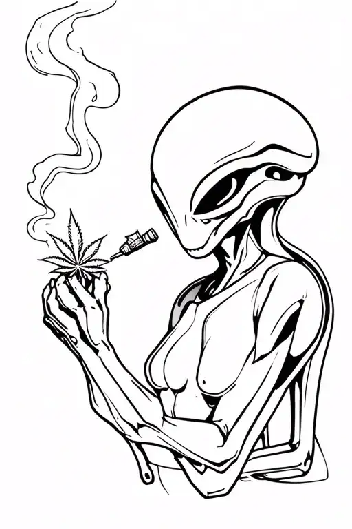 alien smoking weed tattoo design idea