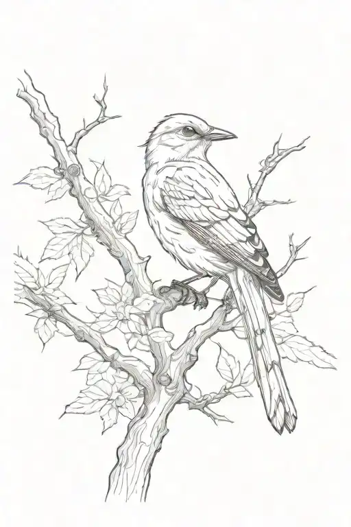 a mocking bird in a tree tattoo design idea