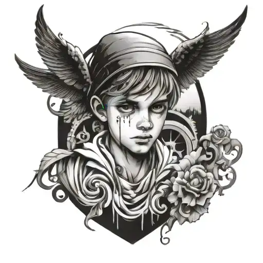 boy wanted to be God tattoo design idea