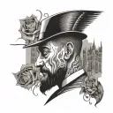 A single design that combines Dostoievsky, Camus and Kafka literatures tattoo design idea