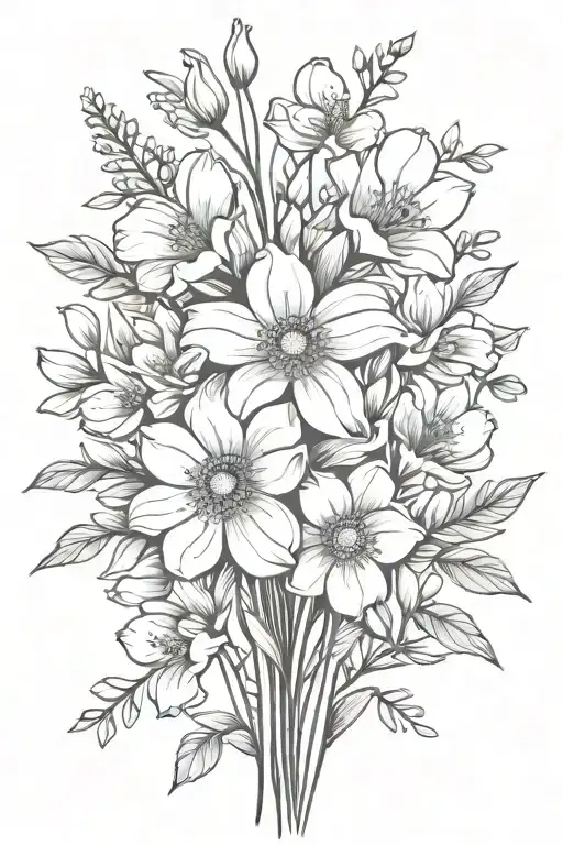 march and april birth flower bouquet tied tattoo design idea