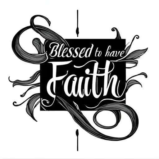 Blessed to have Faith tattoo, feminine script, flowing lines like body curves, radiant shading around Faith, soft aura,  tattoo design idea
