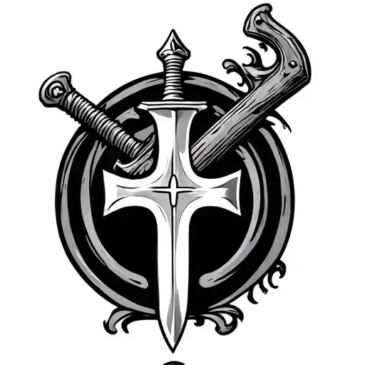 swiss alps and sword with swiss cross tattoo design idea