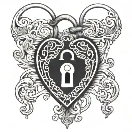Full metal heart shaped lock tattoo design idea