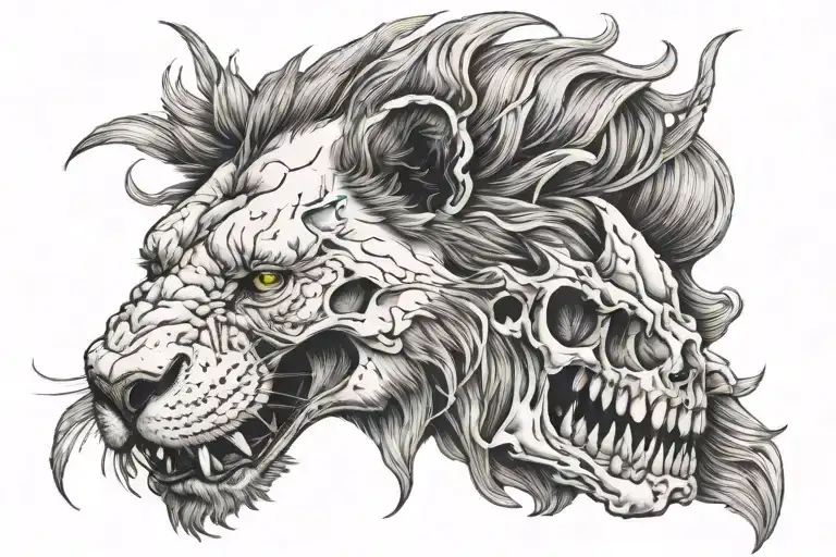 lion skull biting head tattoo design idea
