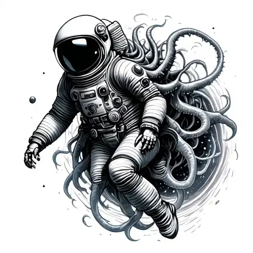 azathoth hp lovecraftian astronaut floating in space tattoo design idea