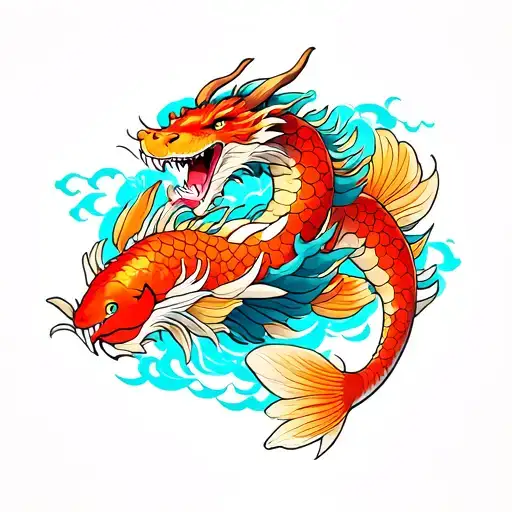 leo with dragon and koi tattoo design idea