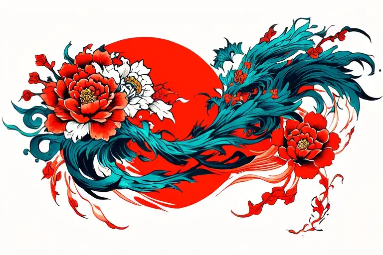 cyber sigilism tribal Japanese tattoo design idea