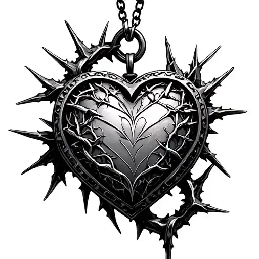 chains thorns cyber sigilism heart shaped locket tattoo design idea