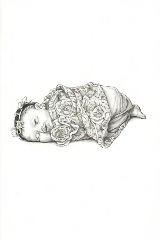 a newborn baby girl wrapped in a blanket tattoo design idea