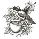 swallow, branch of coffee with beans  tattoo design idea