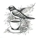 swallow, branch of coffee with beans  tattoo design idea